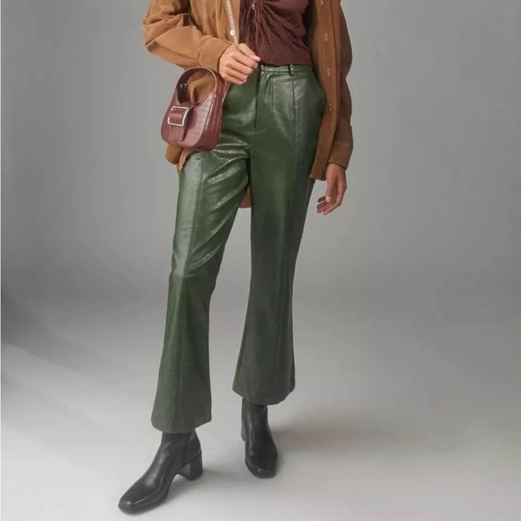 Urban Outfitters Faux Leather Cropped Flare Pant (Dark Green) - Picture 2 of 4